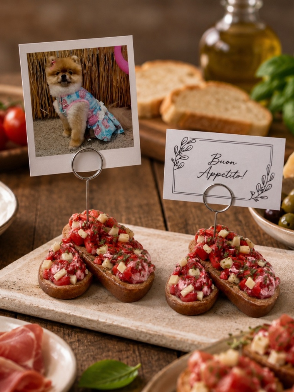 Bruschetta Photo Holder, Place Card Holder Set of 2 | Handmade Appetizer